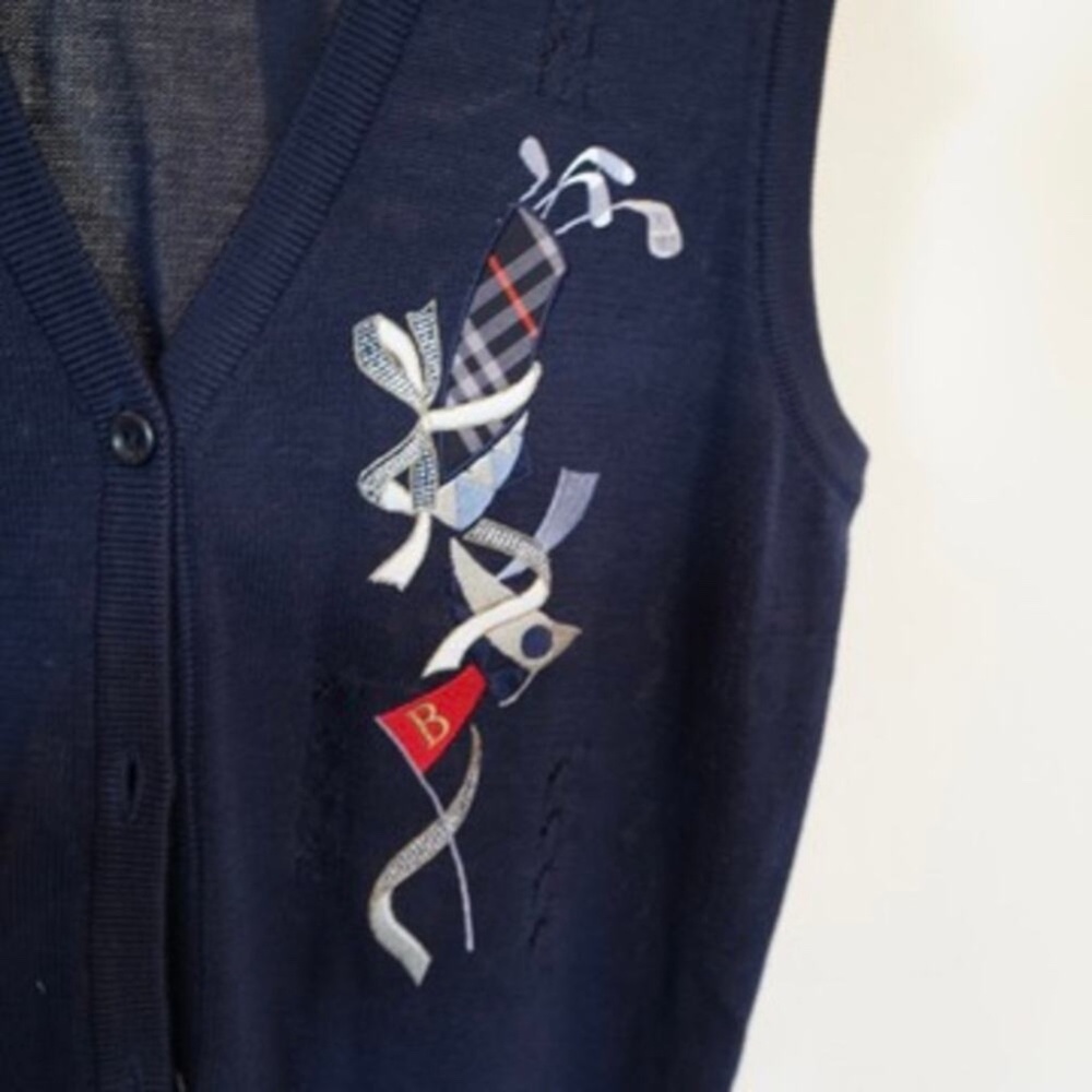 Burberry Vintage Classic Ladies V Neck Button Front Golf Vest - Picture 3 of 6